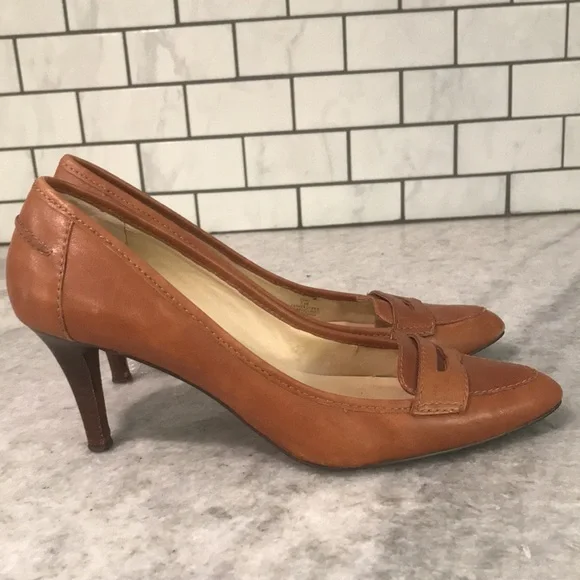 Lauren Ralph Lauren Pumps Womens 7.5 Brown Leather Esme Penny Loafer Heels - Picture 6 of 10
